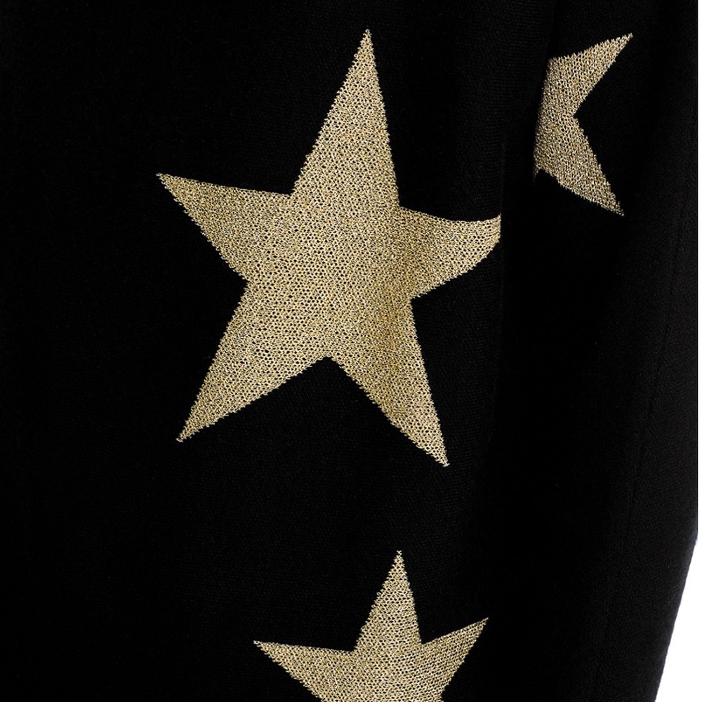 Sioni Star Print High Neck Dolma Sleeve Sweater in Black Size Medium - Picture 5 of 10